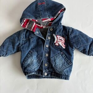 Rocawear Rocababy Infant 6-9M Blue Denim Hooded Jacket Quilted Snap Front